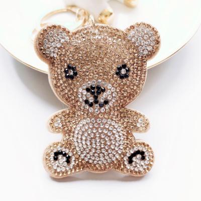 China Promotional Korean Cute Bear Crystal Pink Tassel Vicney Diamond Rhinestone Teddy Gold Sparkle Gifts Key Chain For Bags for sale