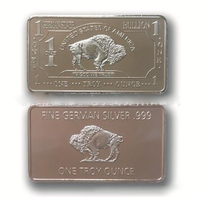 China Good USA Europe Germany Buff Buffalo 1 oz Silver 999 Pure Gold Silver Plated Bullion Bar for sale