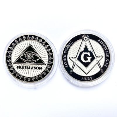 China Custom Soft Silver Freemason Challenge Souvenir Europe Masonic Enamel Coin for sale