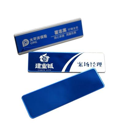 China Custom Laser Logo Metal Blank Stainless Steel Magnetic Name Badges With Magnetic Back for sale