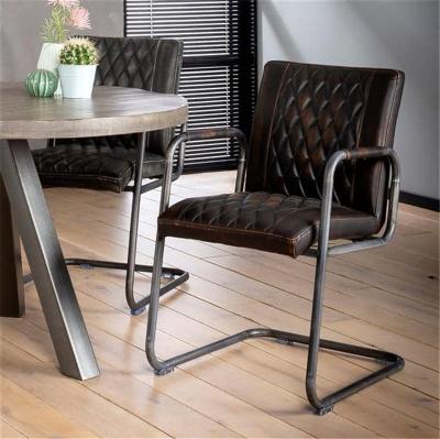 China Modern Vintage Style Iron Leather Furniture Metal Cafe Armchair Industrial Leather Restaurant Chair Modern Cafe Dining Chair for sale