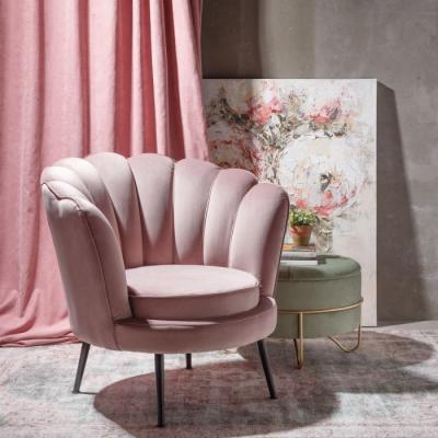 China Modern Flower Shape Living Room Dining Single Arm Sofa Chair Velvet Metal Gold Leg For Wedding Party Flower Back Shape Dining Chair for sale