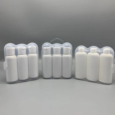 China Cosmetic supply 60ml*3 PET plastic bottles. Can be used for hotel shampoo and conditioner plastic packaging bottle, travel kits for sale