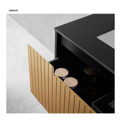 China Factory Wholesale Modern Sand Exterior Premium Black + Gold Bathroom Cabinet Vanity Units With Sink for sale