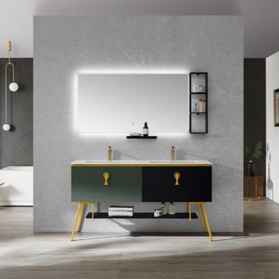 China 2021 Modern Style Luxury Bathroom Furniture Double Basin Bathroom Cabinet Vanity for sale