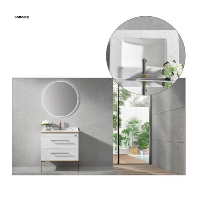 China Latest Modern Bathroom Cabinet With Led Marble Light And Sink Bathroom Vanity for sale