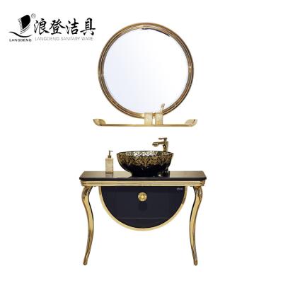 China Modern New Middle East Design Bathroom Furniture Stainless Steel Vanity Cabinet With Mirror for sale