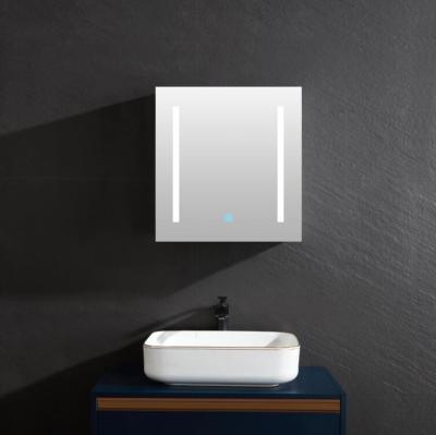 China 2022 Hot Sale Modern Bathroom Illuminated Wall Mounted Led Light Mirror Cabinet With Shelf for sale