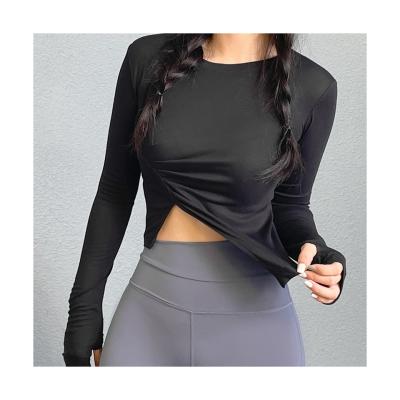 China 2022 European and American bifurcation new yoga suit slim irregular running long sleeve dance fitness female yoga jacket for sale