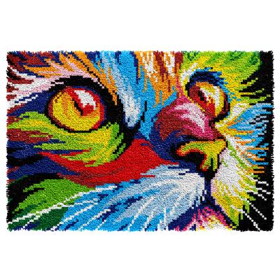 China Europe HOT Sale DIY Latchhook Craft Kit Rainbow Cat Rug Making Kits Upholster Embroidery Sewing Plush Latch Hook Blanket Kits for sale