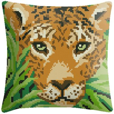 China Europe Hot Sale DIY Needlepoint Kits Leopard Tile 42*42cm 6CT Printed Needlepoint Canvas Half Cross Stitch Cushion Cover for sale