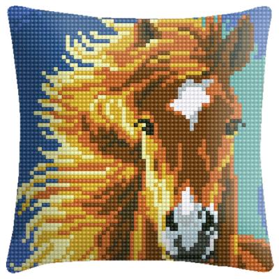 China High Quality Europe Cross Stitch Embroidery Brown Horse Pillow Cases And Cushion Cases Luxury Cross Stitch Kits for sale