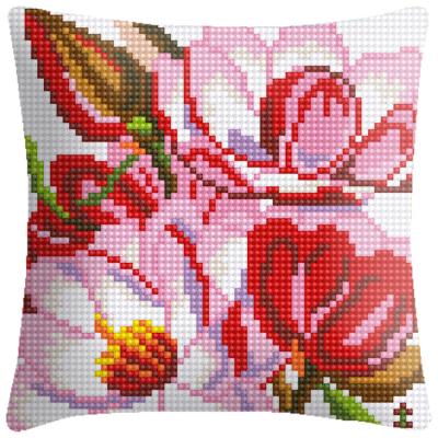 China High Quality Europe Cross Stitch Tile Magnolia Flowers Cushion Blankets Chunky Yarn Cross Stitch Kit Home Decorative for sale