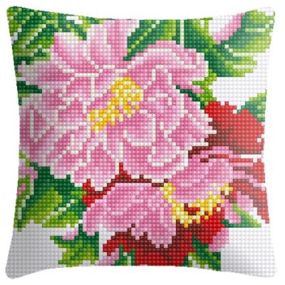 China Chunky Yarn Pillows Cushion Cover Printed Cross Stitch High Quality Pink Peonies Cotton Fabric Canvas Cross Stitch Kits From Europe for sale