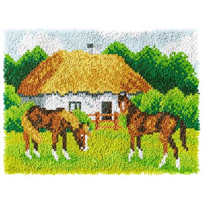 China NEW Europe Latch Hook Kits Two Horse 3.75ct Cotton Preprinted Canvas /Blank 100% Acrylic Yarn Tapestry Latch Hook Blanket Crocheting Kit for sale