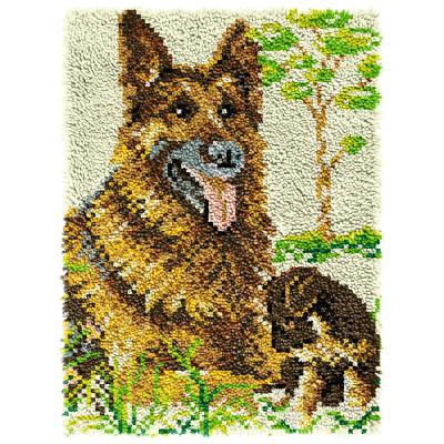 China Europe Wholesales Key Crochet Kits Two Dogs 3.75ct Preprinted Unfinished /Blank Canvas Plush Tapestry Arts and Crafts Key Crochet Blanket Kits for sale