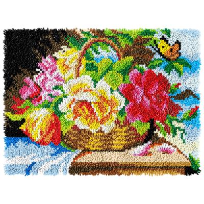 China Europe New DIY Latchhook Kit Basket of Flowers 3.75ct Preprinted Crocheting /Blank Canvas Rug Blanket Arts and Crafts Latch Crochet Blanket Kits for sale