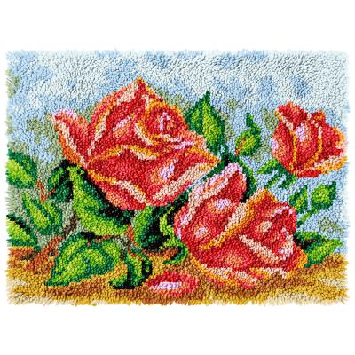 China Europe 2022 DIY Latch Hook Kit Red Roses 3.75ct Preprinted Canvas /Blank Rug Blanket Crocheting Hobby and Crafts Latch Hook Blanket for sale