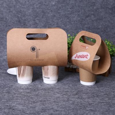 China Logo Printing Disposable Takeaway Disposable Eco Friendly Biodegradable Custom Paper Cup Holder for sale