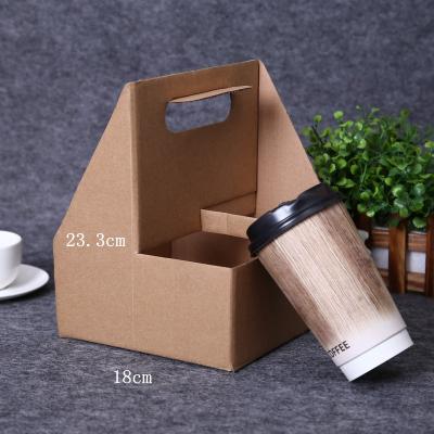 China Wholesale Disposable Eco-Friendly Biodegradable Kraft Corrugated 4 Cup Carriers Paper Cup Holder Paper Tray With Handle for sale