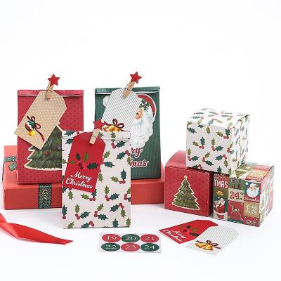 China Recycled Materials Christmas Gift Wrapping Bags Christmas Goodie Bags Present Bag Set With Custom Prints for sale