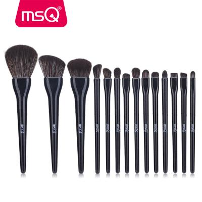 China Fan Brush MSQ 14pcs Professional Makeup Brushes Private Label Your Own Brand Makeup Brush Set with Luminous-Black Handle for sale