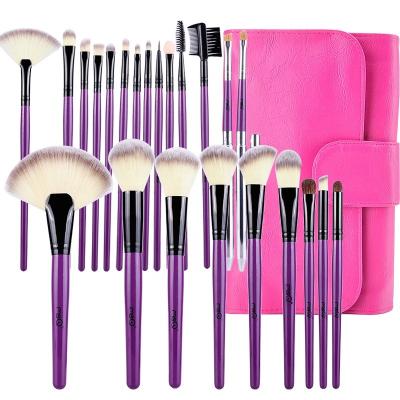 China Angular Blush MSQ 24pcs Professional High Quality Makeup Brushes Kit with Wooden Handle in Purple for sale