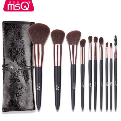 China Angular Blush MSQ 10pcs New Style Private Label Makeup Brush Set Olive Copper Makeup Brushes With PU Leather Case for sale