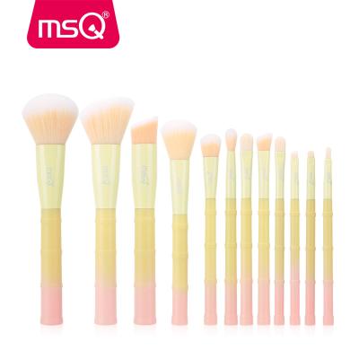 China Angular Blush MSQ 12pcs Double Color Makeup Brush Set Wholesale Eyeshadow Makeup Brushes Kits With Bamboo Style Handle Maquillaje for sale