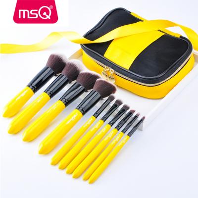 China Angular blush MSQ 10pcs professional soft synthetic hiar yellow makeup brushes makeup set brush handle for sale