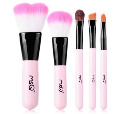 China Angular Blush MSQ 5pcs Travel Size Cute Pink Makeup Brush Set With Mirror Fashion Mini Brush Tools for sale