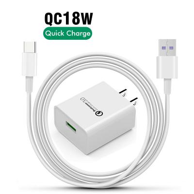 China QC 3.0 Usb High Speed ​​Wall Travel Charger Adapter American European Standard 18w 3amp Mobile Phone Fast Charger for sale