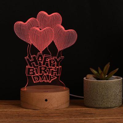 China Eco-friendly Visual 3D Bedside Lamp Holder Wood Base Engraved Custom 3d Illusion LED Night Light Lamp For Romantic Gift for sale