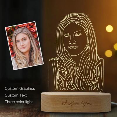 China EUROPEAN Dropshipping Customized 3D Night Light Wooden USB Base DIY Night Lamp To Wedding Christmas Gift Holiday Light Custom Text Photo for sale