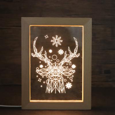 China Christmas Decoration Unique Room Decoration Design Wooden Lamp For Table Decor 3D Panel Photo Frame Acrylic Wooden Night Light For Wedding for sale