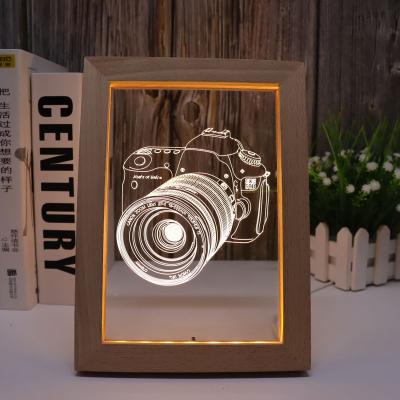 China OEM Funny Custom Electric Beech Solid Wood 3d Effect Photo Frames For Birthday Office Home Bar Table Desk Decoration for sale