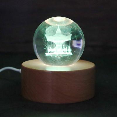 China Wholesale Zhongshan Amazon Hot Sale Table Light Wood Base Crystal 3D Glass Ball Light Light Lamp from Amazon Room Decoration for Christmas for sale