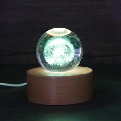 China New Style Decoration OEM ODM Factory Wholesale Price Wooden Base 3D Crystal Night Light For Bedroom for sale