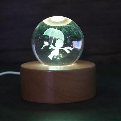 China Factory Direct Sale DIY Patent Wooden Contemporary 3D Design Crystal Glass Ball Night Light Decoration For Kids for sale