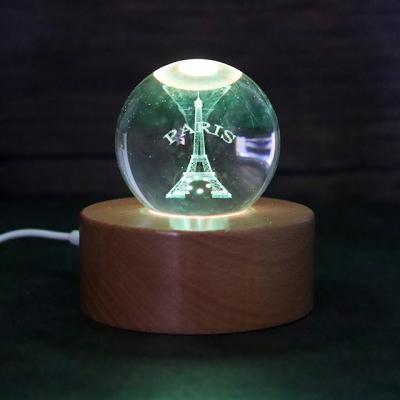 China Room Decoration Fantasy 3D LED Wooden Miniature Planets Model Sphere Glass 3d Laser Crystal Ball Lamp Light For Wedding Gift for sale