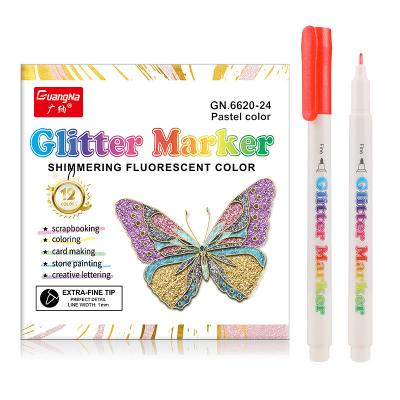 China 24 Color Glitter Pen Metal Color Marker Pen Color Highlight Bar Smooth Writing Creative Pens for sale