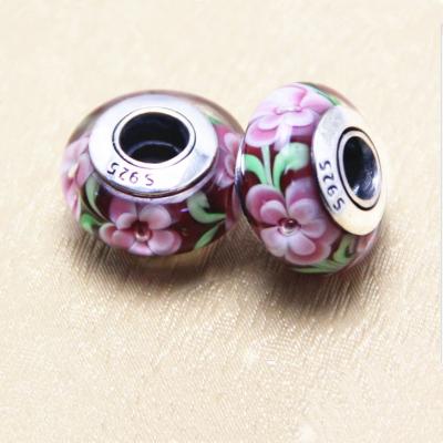 China DIY Jewelry Making Flower Glass Beads Round Diy Big Hole European Loose Bead For Charms Bracelet Jewelry Making for sale