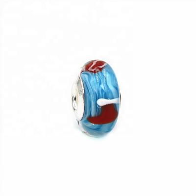 China Fashionable Sky Blue 925 Stamped Italy Christmas Stocking Murano Glass Bead For Jewelry Making for sale