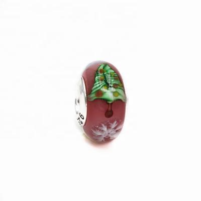 China Fashionable Pink Christmas Tree Murano Round Loose Glass Bead For Jewelry Making for sale