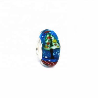 China Hot Selling Trendy Sterling Silver Loose Round Christmas Tree Murano Glass Bead For Jewelry Making for sale