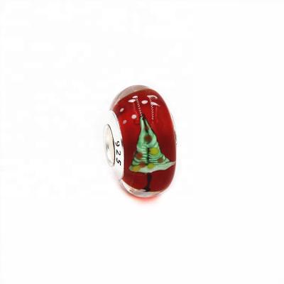 China Fashionable 925 Sterling Silver Loose Round Christmas Tree Murano Glass Bead For Jewelry Making for sale