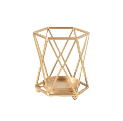 China Modern Luxury Tea Light Candle Holders Geometric Gold Candle Holder For Home Decoration for sale