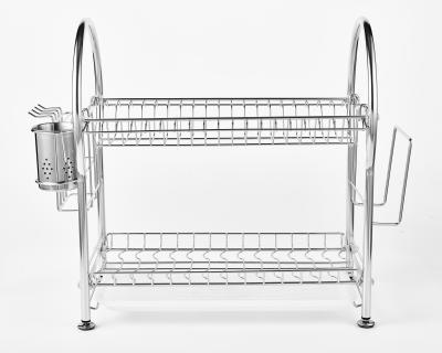 China Sustainable Wholesale 2 Tier Kitchen Drainer Rack Utensil Stainless Steel Dish Drying Rack for sale