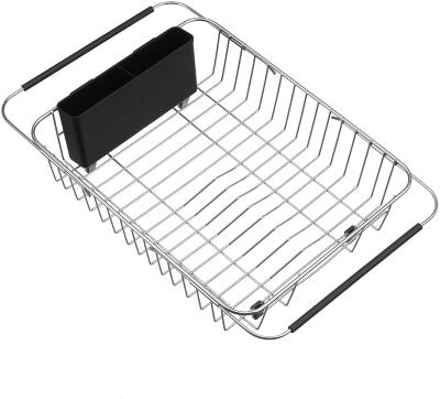 China Viable Expandable Kitchen 304 Stainless Steel Utensil Dish Rack Basket Over Sink Dish Drainer Drying Rack for sale