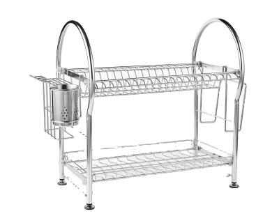 China 2 Tier Metal Kitchen Stainless Steel Dish Drainer Rack Holder Rack Drying Sustainable Hanging Dish Rack for sale